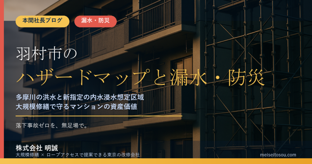 羽村市のマンション漏水・防災対策｜多摩川の洪水と令和8年指定の内水浸水想定区域、大規模修繕の優先順位【2026年度版】