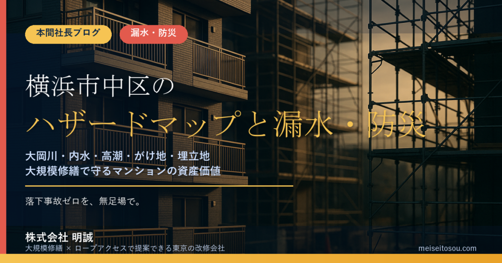 横浜市中区のマンション漏水・防災対策｜大岡川・内水・高潮・がけ地と埋立地の4視点と大規模修繕の優先順位【2026年度版】