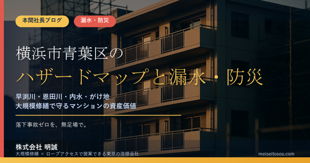 横浜市青葉区のマンション漏水・防災対策｜恩田川・早渕川の洪水想定と丘陵地のがけ地130区域、大規模修繕で先に手を打つ優先順位【2026年度版】