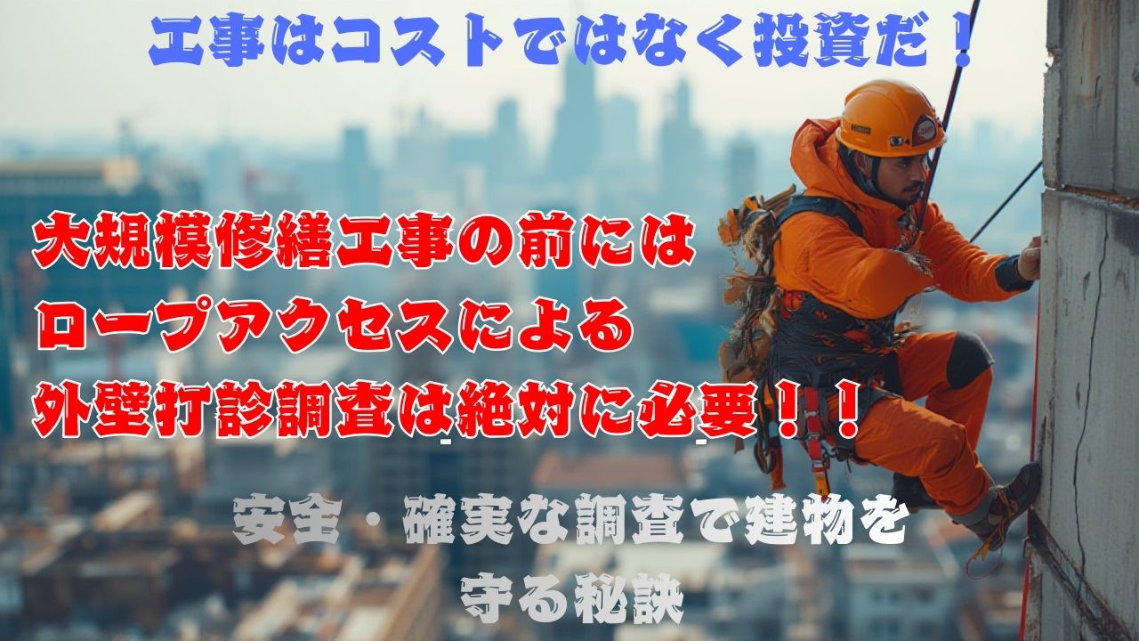 大規模修繕工事を行う前にロープアクセスによる外壁打診調査を行った方が良い理由。