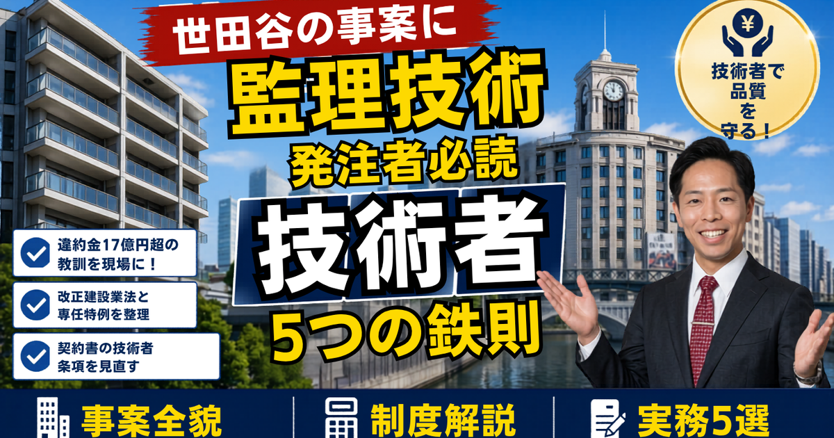 監理技術者の交代で違約金1.4億円が積み上がった理由──世田谷区×大成建設の事案と改正建設業法から、マンション・ビル所有者と発注者が今すぐ確認すべき5つの実務