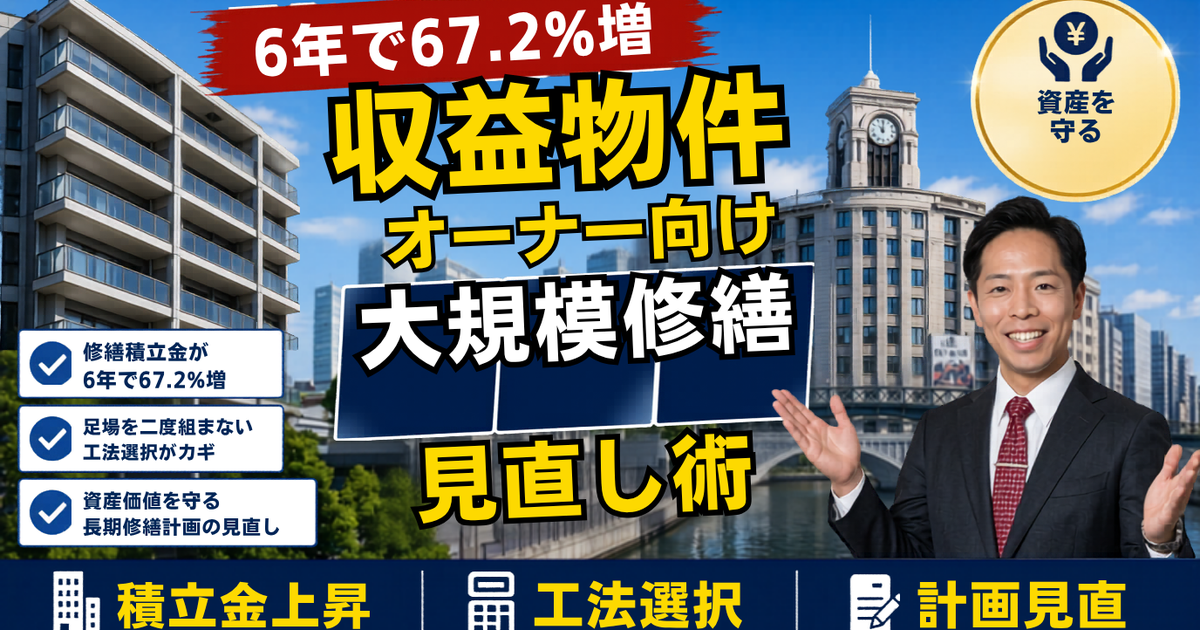 修繕積立金が6年で67.2%上昇——新築の「設定額」が映す大規模修繕インフレ、収益物件オーナー・管理組合が今やるべき長期修繕計画の見直しと工法選択【2026年6月】