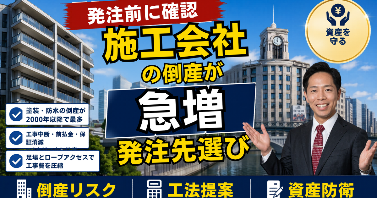 大規模修繕の施工会社が「倒産」する時代へ——塗装・防水工事業者の倒産が2000年以降最多ペース、オーナー・管理組合が今すぐ確認すべき発注先の見極め方【2026年6月】