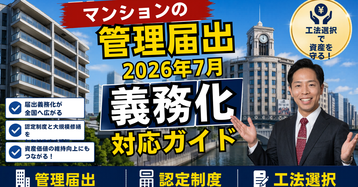 マンション管理の“見える化”が資産価値を左右する時代へ——神戸市が2026年7月から管理状況届出を義務化。収益物件オーナーと管理組合が認定制度・大規模修繕・工法選択で先手を打つ実務【2026年7月】