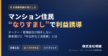 【大規模修繕の落とし穴】マンション住民“なりすまし”で利益誘導とは？ オーナー・管理組合が損をしない業者選びと工法選定のポイント