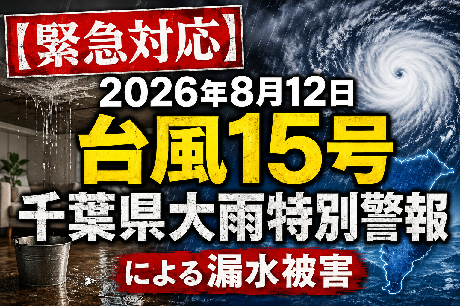 【緊急対応】2026年8月12日 台風15号・千葉県大雨特別警報による漏水被害｜明誠のロープアクセス止水工事なら「最短即日」「足場不要」「従来の1/5コスト」で確実補修｜マンション管理組合・ビルオーナー緊急必読