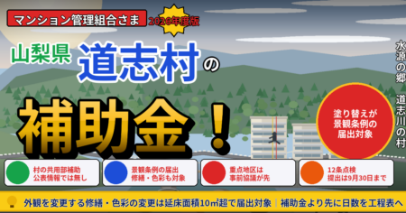 山梨県南都留郡道志村のマンション大規模修繕と補助金｜道志川の渓谷と擁壁上の分譲マンションをロープアクセス工法で施工するイメージ